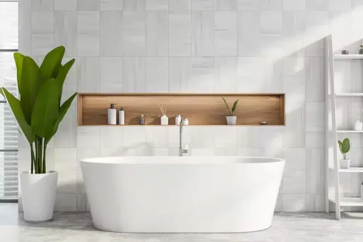 Réalisation de rénovation de salle de bain au Havre avec douche, meuble vasque et finitions soignées par ART ET NOVATION.